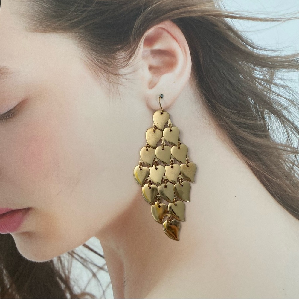 4/$15 Gold Chandelier Layered Heart Lightweight Statement Dangling Earrings